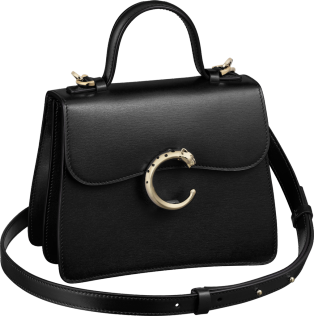 Panthère de Cartier 手袋，迷你款 黑色小牛皮，金色飾面