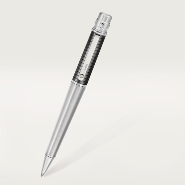 Santos de Cartier 原子筆 大型款，磨砂及經鐫刻的條紋金屬覆以深灰色 PVD，鍍鈀飾面