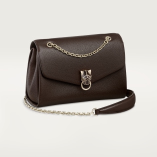 Sac chaîne petit modèle, Panthère de Cartier 棕褐色粒面小牛皮，金色飾面