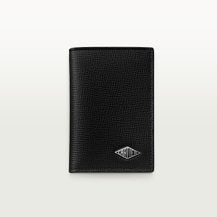 信用卡夾，可容納4張信用卡，Cartier Losange 黑色粒面小牛皮，鍍鈀飾面