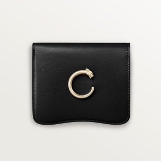 雙摺銀包，Panthère C de Cartier 黑色小牛皮，金色飾面